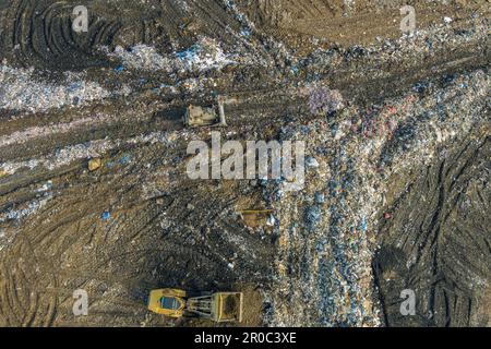 Vue aérienne du site municipal de traitement des déchets, Pennsylvanie, États-Unis Banque D'Images