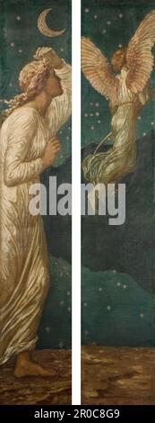 Cupid et psyché - peintures murales vertes du palais - Cupid volant loin de psyché, 1881. Par Sir Edward Burne-Jones et Walter Crane. Une scène de William Morris 'le Paradis terrestre'. . Banque D'Images