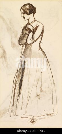 [Verso]. Benedick et Beatrice - Figure esquisse d'une femme, 1850-51. Recto : croquis d'une jeune femme d'une demi-longueur. Artiste: Dante Gabriel Rossetti Banque D'Images