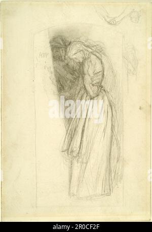 L'engagement long - esquisse de composition et esquisse de mains clashed / Etude d'une femme inclinable,1854-1859. Arthur Hughes (d.1915) . Banque D'Images