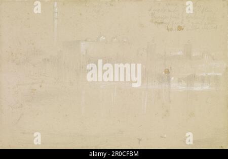 Turner's The Sun of Venice Going to Sea - Etude, 1843. Artiste: John Ruskin. Après : J M W Turner. Une copie du Palais des Doges et du Campanile de Turner 'le Soleil de Venise en mer', avec des notes de couleur. Banque D'Images