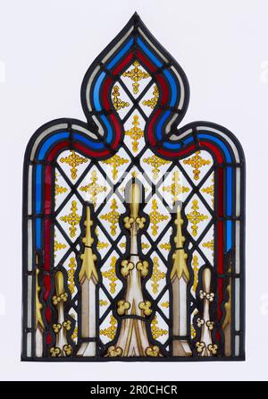 J'étais un highered et vous m'avez donné de la viande, 1850-55. Partie supérieure de la fenêtre en vitrail en deux parties. De la chapelle de Union Workhouse, hôpital Summerfield, Dudley Road, Birmingham. Fabricant: Chance Brothers & Co. . Banque D'Images