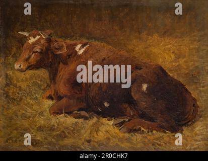 Une vache couchée au sol 1865-1872. Huile sur toile. Artiste: Alfred Baker (d.1874) . Banque D'Images