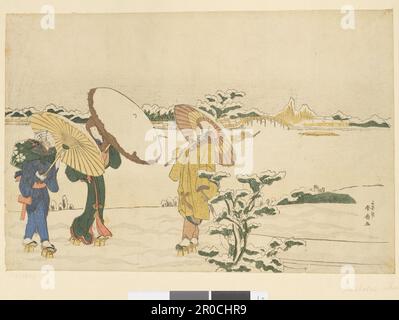 Neige sur les rives de la rivière Sumida, 1810. Par Katsukawa Shunsen Banque D'Images