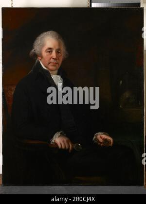 2007.0007.44. Portrait de Matthew Boulton, tenant un échantillon minéral. Artiste: Sir William Beechey d.1839.. Matthew Boulton était l'un des chefs d'entreprise et visionnaires du XVIIIe siècle. En partenariat avec James Watt, en 1775, il lance le développement et l'application industrielle de la machine à vapeur. En 1761, il a commencé à construire sa Manufactory Soho, où il a été le pionnier des techniques révolutionnaires de production. Il a également établi la première monnaie à la vapeur au monde. Banque D'Images