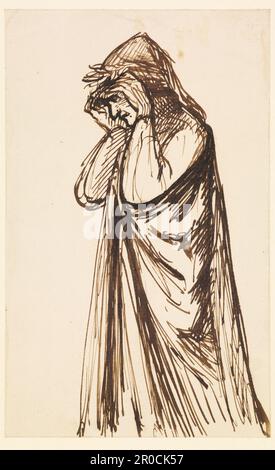 La rencontre de Dante et Beatrice au Paradis - esquisse de Dante, 1859-60. Artiste: Dante Gabriel Rossetti.. Cette esquisse est liée aux différents sujets de Dante. Le motif spécifique des mains jointes à la tête n'est pas dans les versions finalisées à l'huile, au stylo et à l'encre de 'The Salutation of Beatrice' (Musée des beaux-arts du Canada, Ottawa et Fogg Museum of Art, Harvard). Banque D'Images