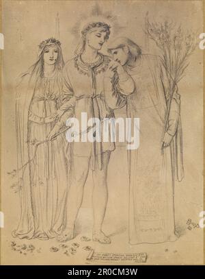 La mariée, la mariée et l'ami de la mariée. 1868. Artiste: Simeon Solomon. Imprimé photographique de trois figures, deux hommes et une femme, inscrit avec dévouement. Banque D'Images