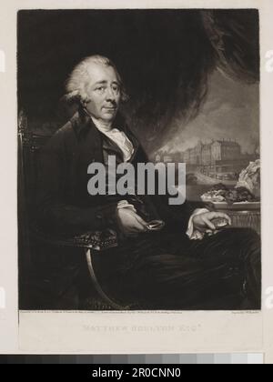 Portrait de Matthew Boulton. Gravé par Samuel William Reynolds, après un portrait de Charles Frederick von Breda... Matthew Boulton était l'un des chefs d'entreprise et visionnaires du XVIIIe siècle. En partenariat avec James Watt, en 1775, il lance le développement et l'application industrielle de la machine à vapeur. En 1761, il a commencé à construire sa Manufactory Soho, où il a été le pionnier des techniques révolutionnaires de production. Il a également établi la première monnaie à la vapeur au monde. Banque D'Images