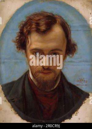 Portrait de Dante Gabriel Rossetti à 22 ans, 1882-1883. Artiste: William Holman Hunt.. Le tableau montre Rossetti à 22 ans, mais ce portrait a été créé après la mort de Rossetti en 1882 à l'âge de 53 ans. Il a été basé sur un dessin à la craie de la même taille Holman Hunt créé en 1853. Banque D'Images