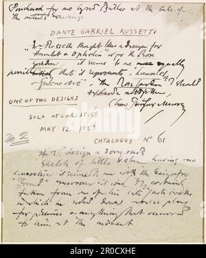 [Verso]. Deux amoureux, 1850. Artiste: Dante Gabriel Rossetti.. À partir de Preraphaelites.org:. La femelle représentée dans cette œuvre ressemble à Elizabeth Siddal. Inscription manuscrite sur le verso:. Acheté pour M. Butler à la vente des dessins de l'artiste. WM Rossetti a pensé qu'il s'agit d'un design pour « Hamlet & Ophelia » ou pour la Rose Garden. Il me semble tout aussi possible ['probable' barré] qu'il représente 'Launcelot. & Guenevere', The Rose Garden, je devrais exclure tout à fait - Charles Fairfax Murray. DANTE GABRIEL ROSSETTI... L'UNE DES DEUX CONCEPTIONS. VENDU CHEZ CHRISTIE'S.. MAI 12 1883.. N° CATALOGUE Banque D'Images