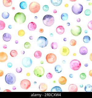 Résumé aquarelle bulles anniversaire fête fond. Formes géométriques multicolores dessinées à la main cercles motif sans couture. Texture aquarelle. Imprimer pour Banque D'Images