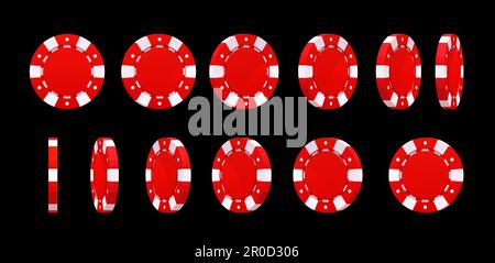 Jetons de poker Casino rotation animée. Roulette de Casino, jeu de cartes ou de dés 3D élément vectoriel réaliste. Jeu de jetons rouges et blancs rotation et f Illustration de Vecteur