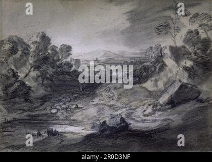 Paysage des hautes terres avec figures et moutons, 1774-1777. Thomas Gainsborough Banque D'Images