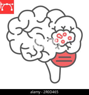 Icône de ligne de cancer du cerveau, oncologie et traitement, icône de vecteur de tumeur du cerveau, graphiques vectoriels, signe de contour de contour modifiable, eps 10. Illustration de Vecteur