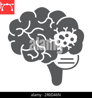 Icône de glyphe de cancer du cerveau, oncologie et traitement, icône de vecteur de tumeur du cerveau, graphiques vectoriels, signe plein de contour modifiable, eps 10. Illustration de Vecteur