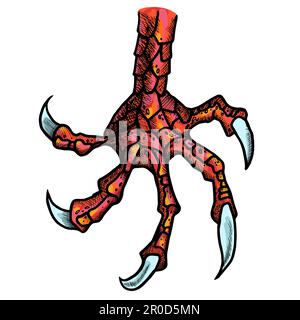 Patte de dragon ou de monstre avec griffes. Tatouage sauvage. Autocollant horreur. Symbole Halloween. Art numérique pour t-shirt, imprimé, tissu, autocollant, art. Vecteur Illustration de Vecteur