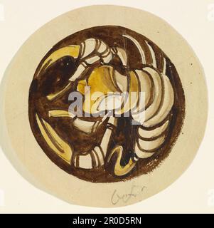 Les douze signes du Zodiaque - Scorpion. Artiste: Philip Speakman Webb (d.1915). Les 12 signes du zodiaque, dessins pour vitraux pour une lumière circulaire de la trasery avec un diagramme de crayon montrant la position de chaque dessin dans la trasery. Banque D'Images