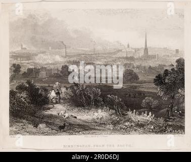 Gravure-Birmingham du Sud. Dessiné par: W Harvey. De la Collection Wilkinson, vol.ii Une collection de gravures de vues locales, contenues en volume. Vue sur Birmingham depuis le sud - Hôtel de ville, Christ Church et église St Philip visibles. Banque D'Images