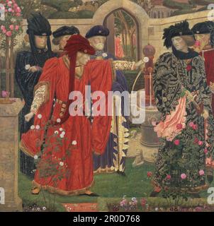 Choisir les roses rouges et blanches dans le jardin du Temple, 1910. Par Henry Payne Banque D'Images