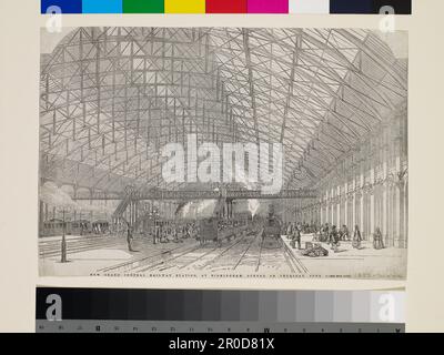 Vue topographique de Birmingham.gravure de journaux. Birmingham New Street, nouvelle gare Grand Central, à Birmingham, ouvert jeudi, 1 juin 1854 Banque D'Images