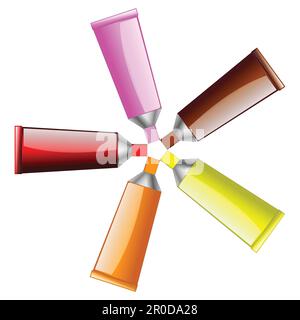 Un groupe de bouteilles colorées est disposé dans un cercle avec un qui dit parfum. Illustration de Vecteur