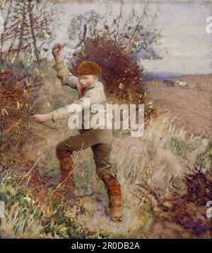 Un garçon coupant un bâton, 1890. Sir George Clausen. Également appelé « Un garçon taille une haie » Banque D'Images