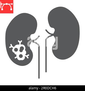 Icône de glyphe de cancer de rein, oncologie et médecine, icône de vecteur de cancer de tumeur de rein, graphiques de vecteur, signe plein de trait modifiable, eps 10. Illustration de Vecteur