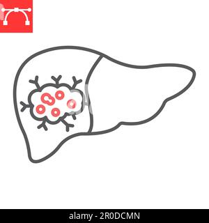 Icône de ligne de cancer du foie, oncologie et médecine, icône de vecteur de tumeur du foie, graphiques vectoriels, signe de contour modifiable d'un contour, eps 10. Illustration de Vecteur