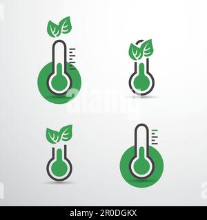 Réchauffement climatique, problèmes écologiques et solutions - ensemble de concepts de conception d'icônes de thermomètre Illustration de Vecteur