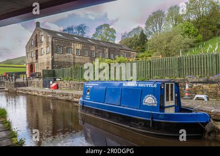 07.05.23 Marsden, West Yorkshire, Royaume-Uni. Centre d'accueil du canal Standedge à Marsden, dans le sud des Pennines Banque D'Images