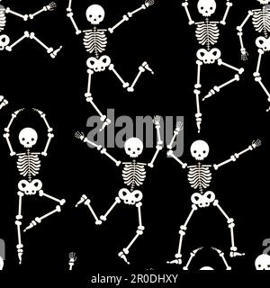 Motif avec des squelettes de danse amusants pour Halloween Illustration de Vecteur