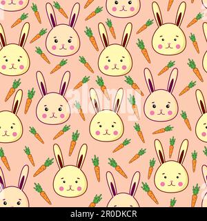 Motif vectoriel sans couture avec lapins et carottes. Illustration de Vecteur