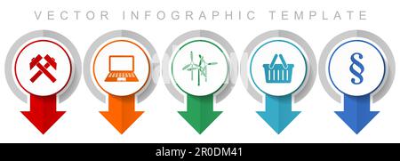 Ensemble d'icônes de commerce, diverses icônes de pointeur telles que l'exploitation minière, ordinateur portable, éolienne, panier d'atelier et loi pour la conception de sites Web et les applications mobiles, moderne Illustration de Vecteur
