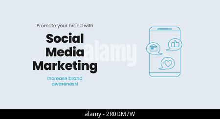 Bannière marketing sur les réseaux sociaux sur fond bleu. Bannière SMM élégante avec texte noir et bleu et icône pour les entreprises et le marketing Illustration de Vecteur