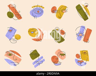 Grand ensemble de formes abstraites de visages divers Illustration de Vecteur