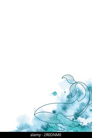 Arrière-plan aquarelle avec une baleine. Illustration de Vecteur