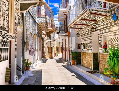 Les plus beaux villages de Grèce - unique traditionnelle Pyrgi dans l'île de Chios connu sous le nom de "village peint" Banque D'Images