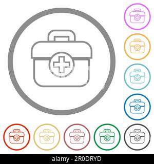 Kit de premiers soins contour des icônes de couleur plate dans des contours ronds sur fond blanc Illustration de Vecteur