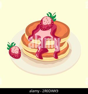 Délicieux crêpes au petit déjeuner avec sirop de fraise sur l'assiette, illustration vectorielle Illustration de Vecteur