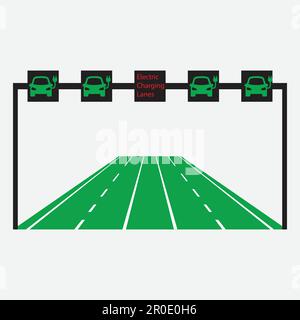 Route avec voies pour la recharge sans fil de véhicules électriques Illustration de Vecteur