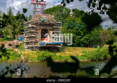 Travaux de restauration en cours sur le pont de la chaîne de l'Union les travaux ont été effectués à partir d'octobre 2020 avec la réouverture du pont le 17 avril 2023 Banque D'Images