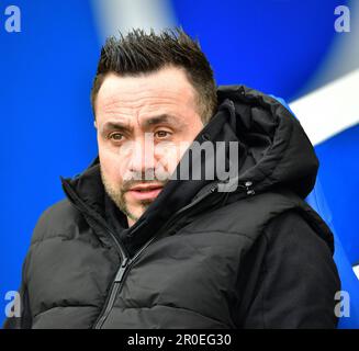 Brighton, Royaume-Uni. 08th mai 2023. Roberto de Zerbi Directeur de Brighton et Hove Albion lors du match Premier League entre Brighton & Hove Albion et Everton à l'Amex on 8 mai 2023 à Brighton, en Angleterre. (Photo de Jeff Mood/phcimages.com) Credit: PHC Images/Alamy Live News Banque D'Images