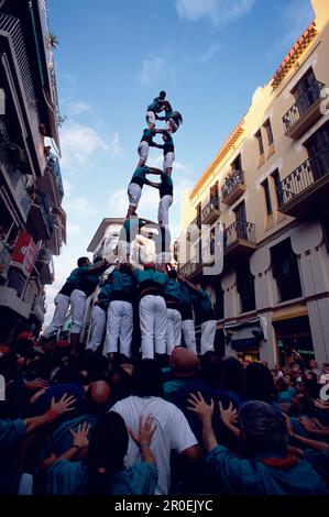 Castellers Festa del Santa Tecla, Castells Festa del Santa Tecla, Sitges, C.D. Garraf Catalogne, Espagne Banque D'Images