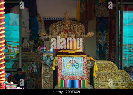 Dalaï Llama pendant les initiations de Kalachakra, Choklamsar, Ladakh, Jammu-et-Cachemire, Inde Banque D'Images