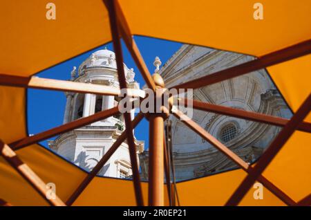 Vue à travers le store d'une cathédrale, Cadix, Andalousie, Espagne, Europe Banque D'Images