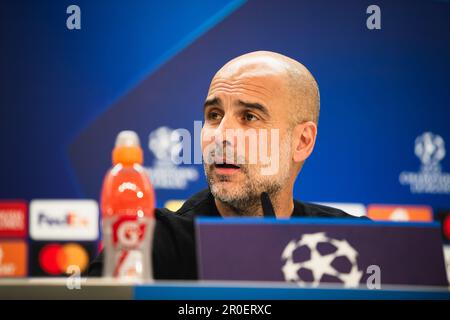 Madrid, Espagne. 08th mai 2023. PEP Guardiola (Manchester City) lors de la conférence de presse avant le match de football entre Madrid et Manchester City valable pour la demi-finale de l'UEFA Championâ&#X80;&#x99;s League célébrée à Madrid, Espagne au stade Bernabeu le lundi 08 mai 2023 crédit: Independent photo Agency/Alamy Live News Banque D'Images