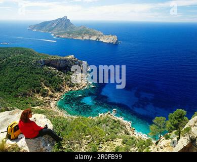 Randonnée à sa Trapa, Cala Basset, Isla Dragonera, près de Sant Telm, Majorque, Espagne Banque D'Images