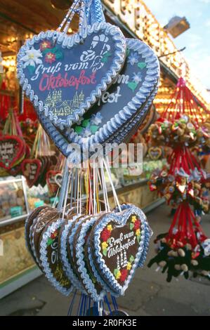 Cœurs de pain d'épice, octobre-fête, Munich, Bavière, Allemagne Banque D'Images