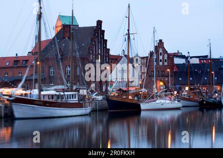 Bateaux de pêche dans le Vieux Port, Wismar, Mecklembourg-Poméranie occidentale, Allemagne Banque D'Images