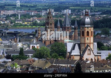 Cathédrale de Mayence Martin et l'église Saint-Martin Stephan, Mayence, Rhénanie-Palatinat, Allemagne Banque D'Images